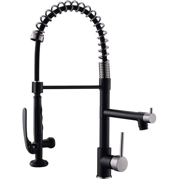 Commercial Spring Kitchen Faucet Pull Down Sprayer Pot Filler Dual Spout Black Silver Brass Deck Mount Tap