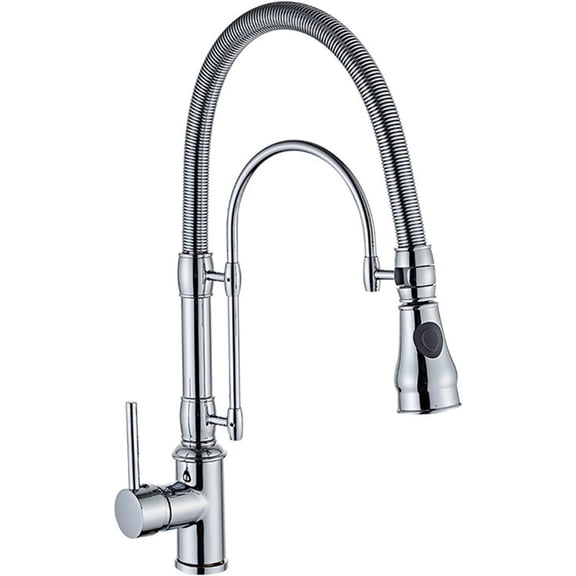 Commercial Spring Kitchen Faucet with Pull-Down Sprayer, Single Handle High Arch Rotatable Kitchen Sink Solid Brass Hot and Cold Water Mixer Tap, Chrome Kitchen Sink Faucets