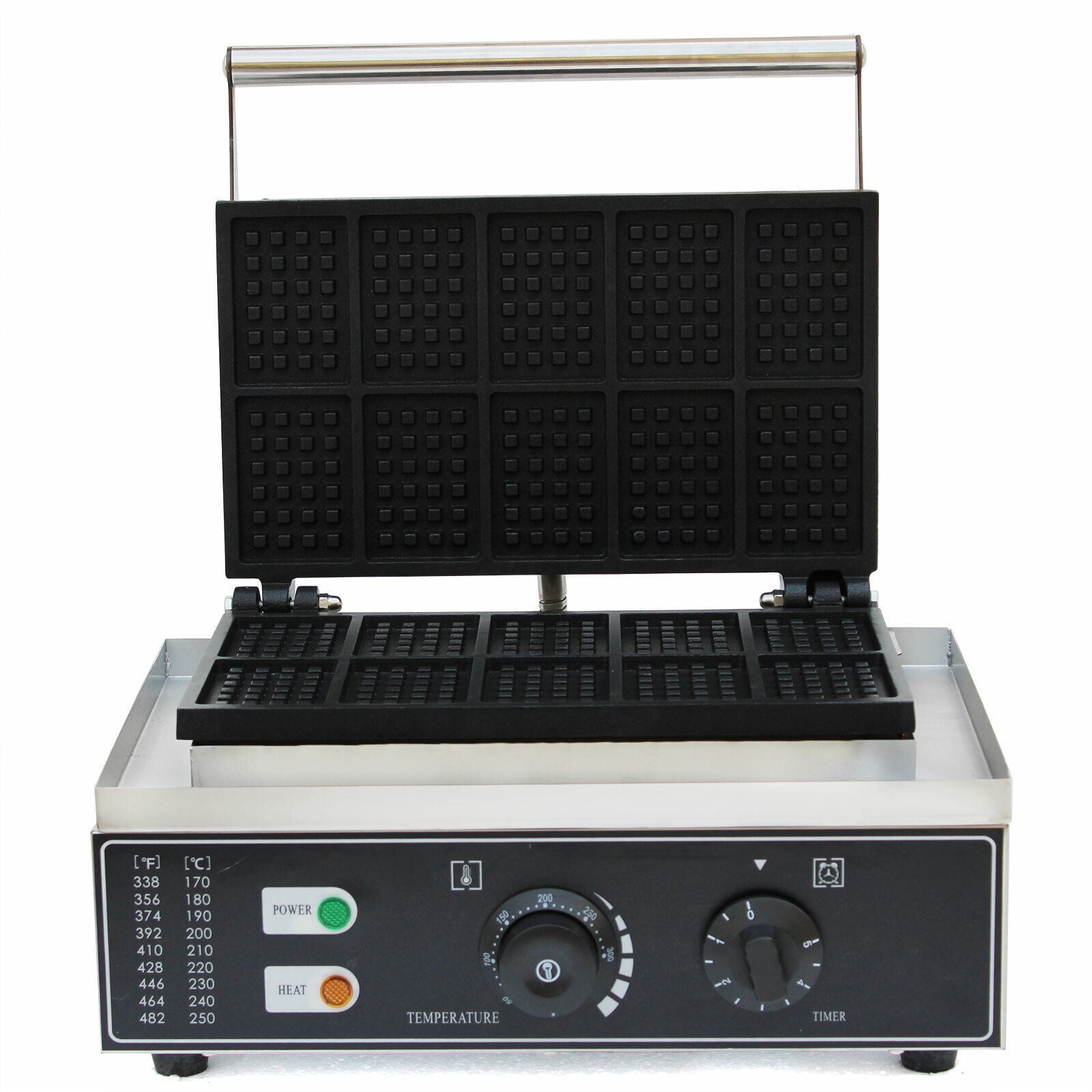 Commercial Square Waffle Maker, 10 Grids 1500W Electric Waffles Maker Stainless Steel Belgian Waffle Iron Nonstick Waffle Machine for Restaurant, Snack Bar, Bakery, Home