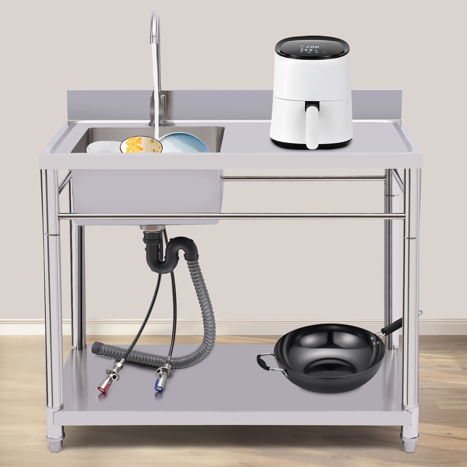 Commercial Stainless Steel 1 Compartment Kitchen Sink Utility Sink W/ Faucet for Kitchen, Restaurant