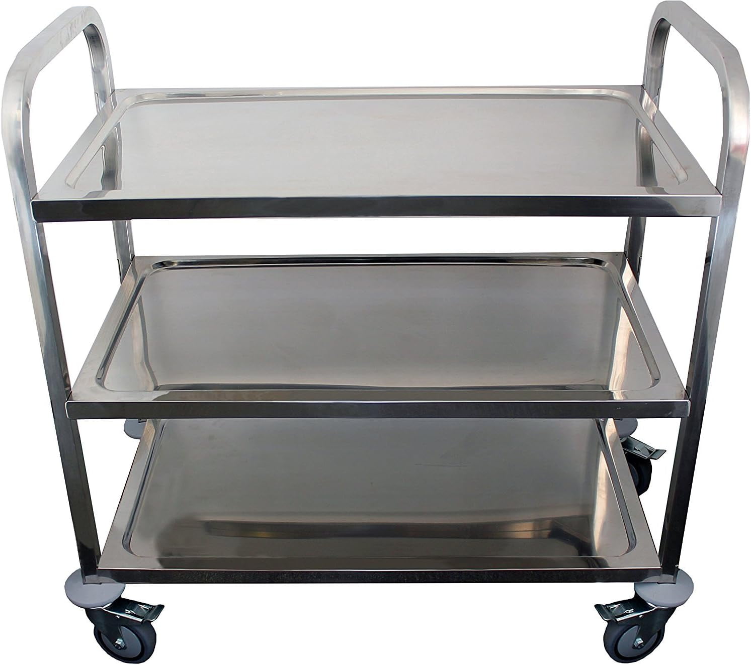 Silver Stainless Steel 3-Shelf Utility Cart with Raised Edges