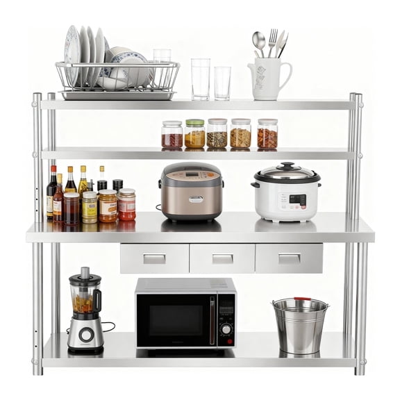 Commercial Stainless Steel Adjustable Work Table with 72" X23.6" Shelf, Overshelves Drawer Metal Prep  Kitchen Island for Kitchen, Home, Restaurant