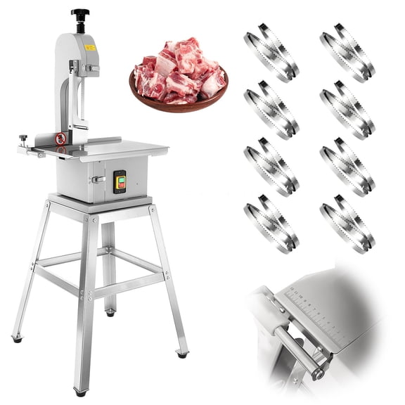 Commercial Stainless Steel Butcher Bone Saw, Dual Mode Desktop Standing Meat Bandsaw, Electric Cutter for Frozen Meat Bone Fish Processing