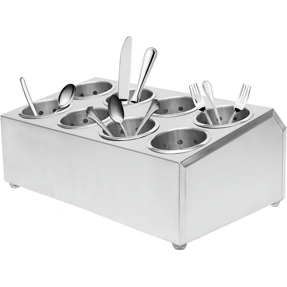 Commercial Stainless Steel Cylinder Flatware Holder Silverware Utensil Holder Restaurant Silverware Organizer for Forks Spoons Knife (8-Hole)