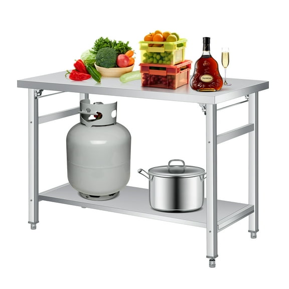 Commercial Stainless Steel Folding Table - 48"x24" Heavy Duty Workstation with Undershelf, 920 lb Load Capacity for Kitchen, Restaurant, Garage & Outdoor