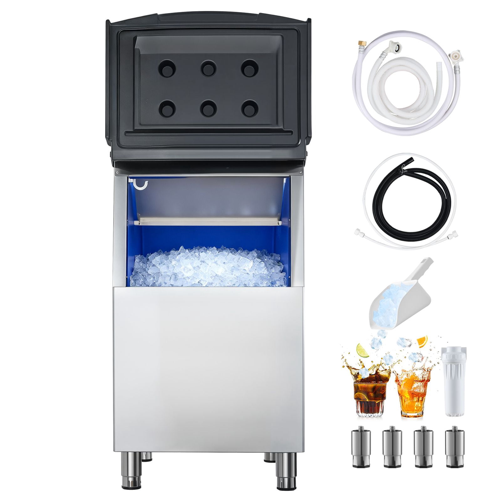 Dranite Commercial Stainless Steel Ice Storage Bin with Lid, 250 lb Capacity, for Ice Maker Machine, Durable Rolling Ice Bin for Restaurant, Bar, Kitchen Use