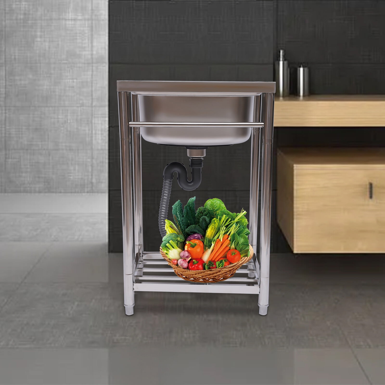 Commercial Stainless Steel Kitchen Utility Sink - 55*45*85cm 132lbs Capacity for Kitchens, Bars, Restaurants
