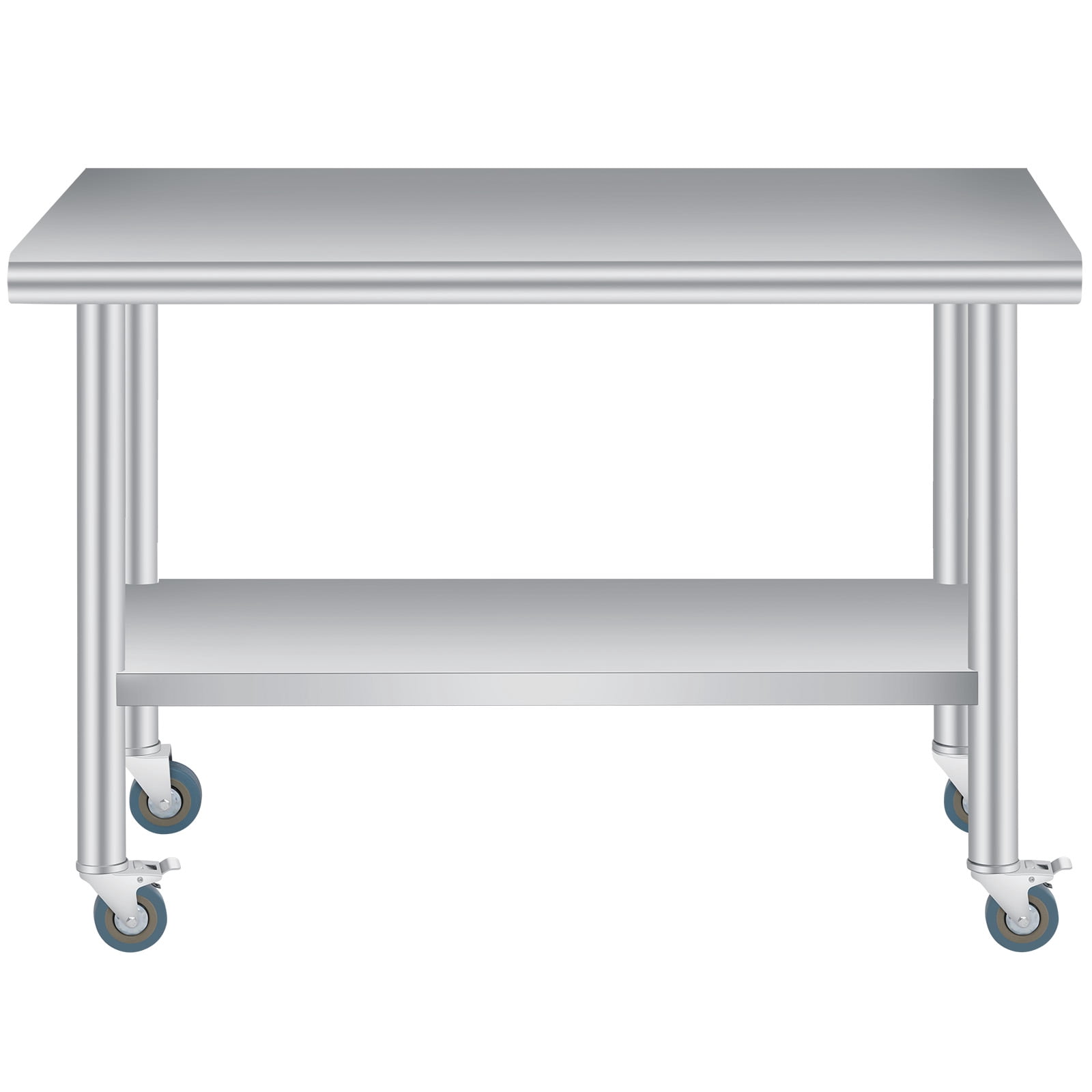 Commercial Stainless Steel Outdoor Prep Table with Backsplash – Rounded Corners, Adjustable Undershelf, 4 Caster Wheels – Heavy Duty Kitchen Storage Work Table for Restaurants, BBQ – 24 x 60 Inch