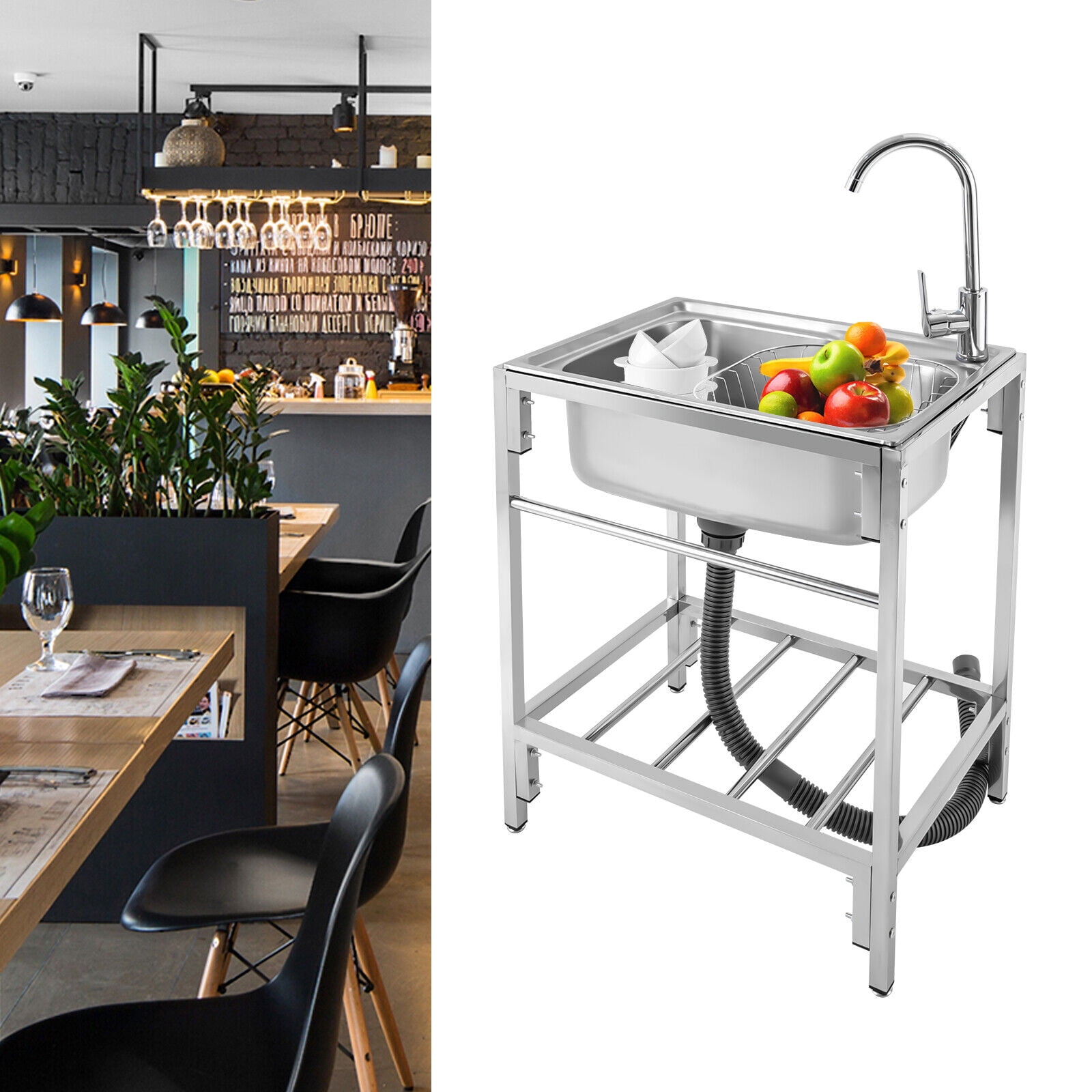 Commercial Stainless Steel Sink 1 Compartment Freestanding Utility Sink Kitchen for cleaning fruits, vegetables