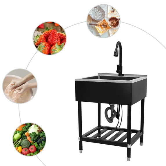 Commercial Stainless Steel Sink Outdoor Single-Bowl Utility Sink With Faucet US