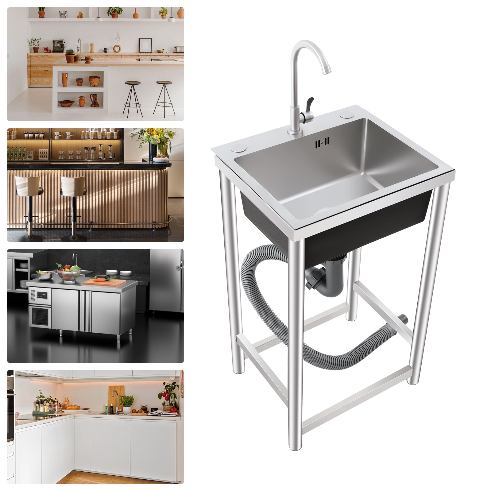 Commercial Stainless Steel Sink, Outdoor Single-Bowl, Utility Sink With Faucet