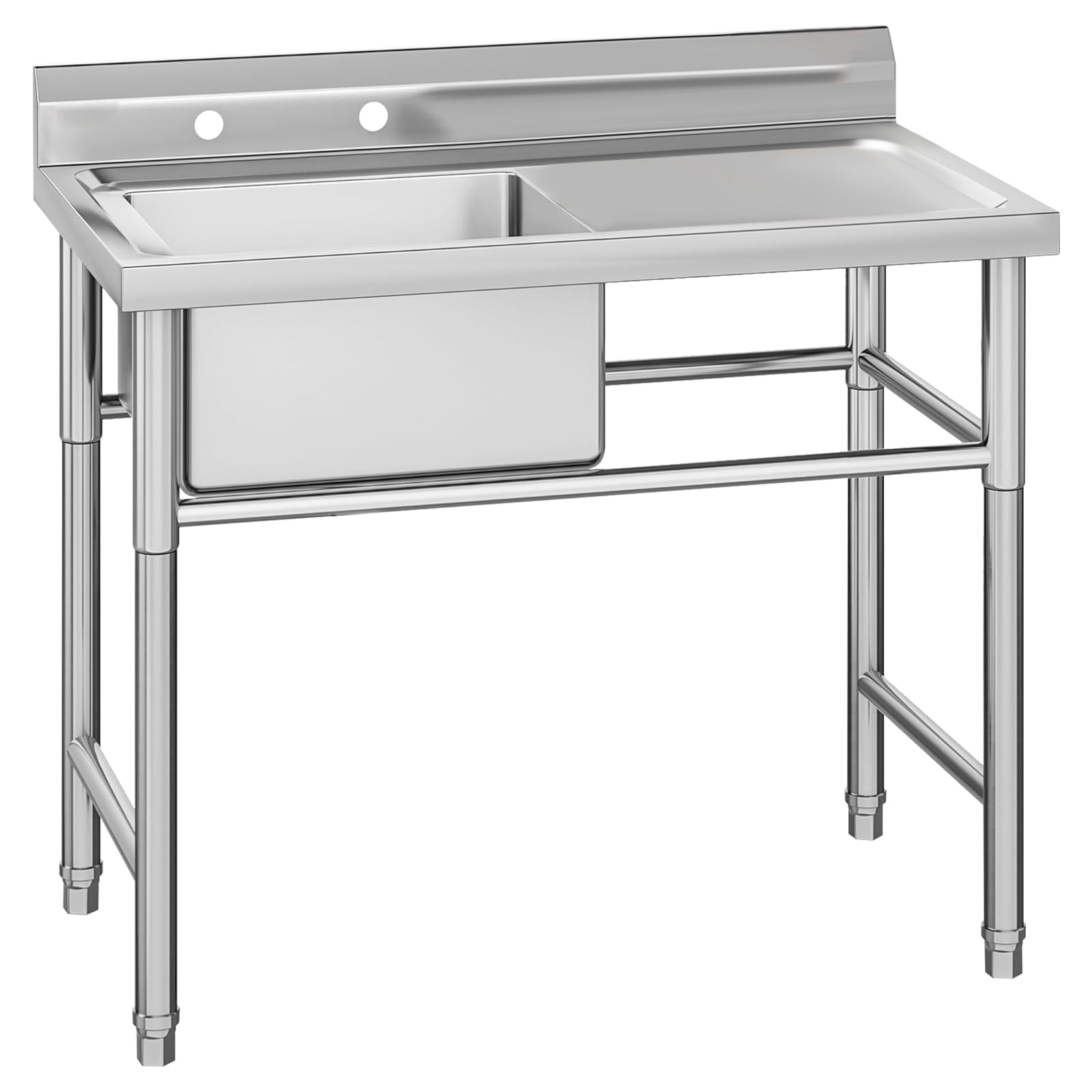 Commercial Stainless Steel Sink,Utility Sink Free Standing Single Bowl with Drainboard for Restaurant