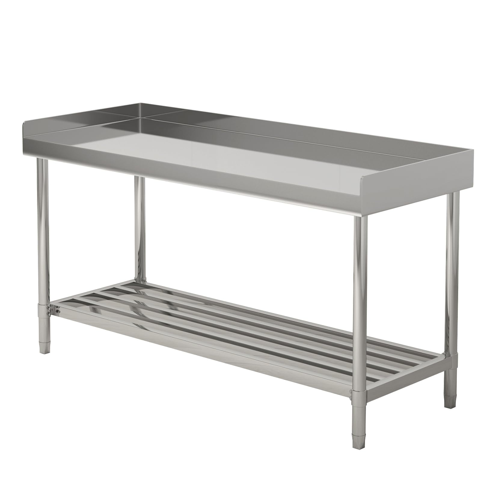 Commercial  Stainless Steel Table with Backsplash for Prep & Work, Heavy-Duty Stainless Steel Kitchen Island with Undershelf for Restaurant and Home