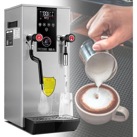 Commercial Steam Milk Frother, 12L Boiling Water Machine, Electric Milk Frothing Machine, with 2 Lcd Temperature Display, for Coffee Shop, Dessert Shop