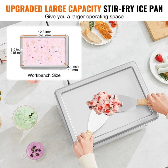 Commercial Stir-Fried Ice Cream Machine, 19.3"x14.9" Ice Cream Roll Pan with Compressor, 2 Scrapers for Making Frozen Yogurt and Ice Cream Rolls