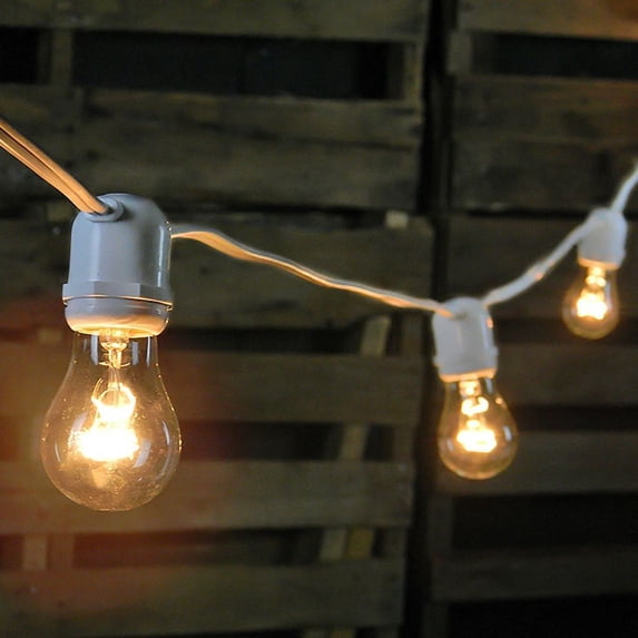 Commercial String Lights Commercial Party String Lights 100 Foot White Wire Clear Bulbs