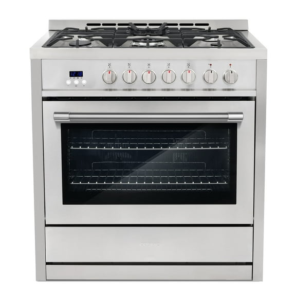 Commercial Style 36. in. 3.8 cu. ft. 5 Burners Dual Fuel Range, Convection Oven, Smooth Grip Handle in Stainless Steel
