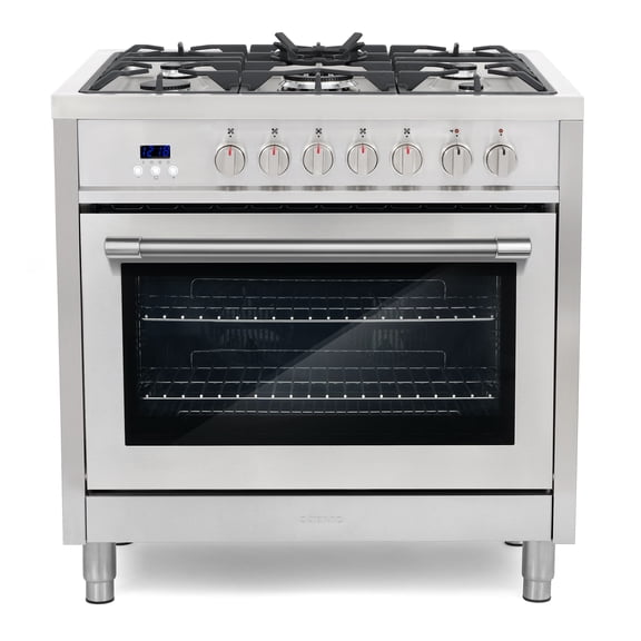 Commercial Style 36. in. 3.8 cu. ft. 5 Burners Dual Fuel Range, Convection Oven, Smooth Grip Handle in Stainless Steel