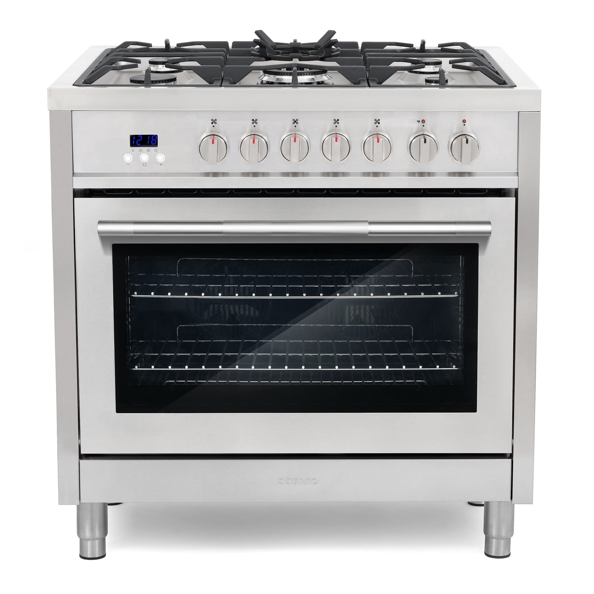 Cosmo 36 in. Stellar Collection 4.4 cu. ft. Dual Fuel Range, 5 Burners, Convection Oven, Textured Grip Handle, Stainless Steel