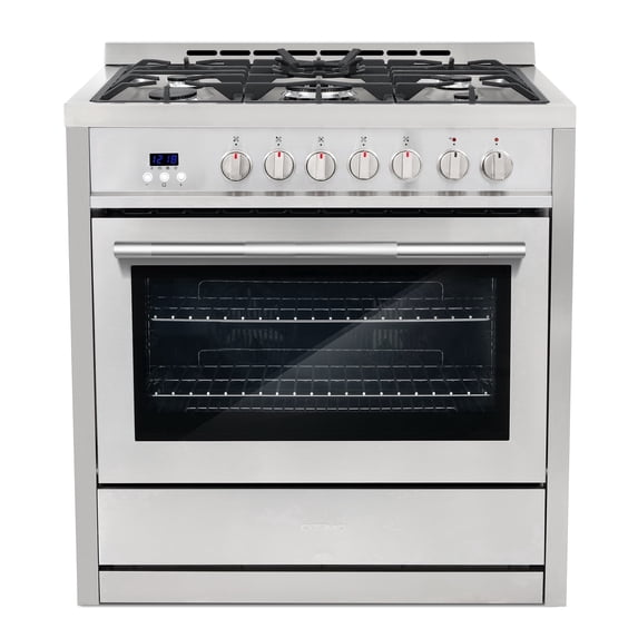 Commercial Style 36. in. 3.8 cu. ft. 5 Burners Dual Fuel Range, Convection Oven, Textured Grip Handle in Stainless Steel