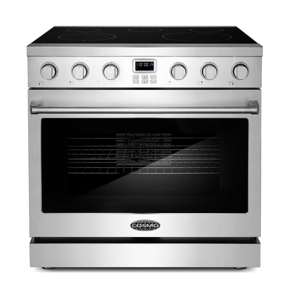 Commercial Style 36 in. 6.0 cu. ft. Electric Range with 5 Burner Glass Cooktop and Convection Oven in Stainless Steel