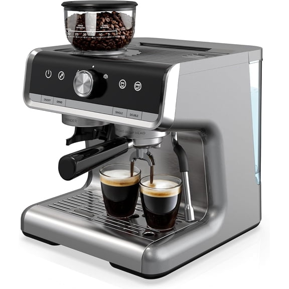 Commercial-Style Machine with Integrated Grinder – High-Pressure Coffee Maker, Steam Wand, Adjustable Grind Settings, Ideal for Home Coffee Enthusiasts