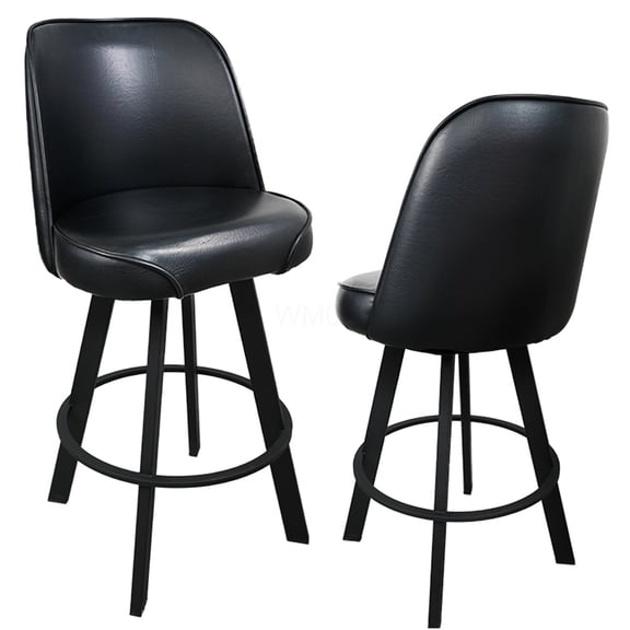 Commercial Swivel Bar Stool 2-Pack, Black PU Leather Bucket Seat with Metal Frame for Restaurant & Cafe