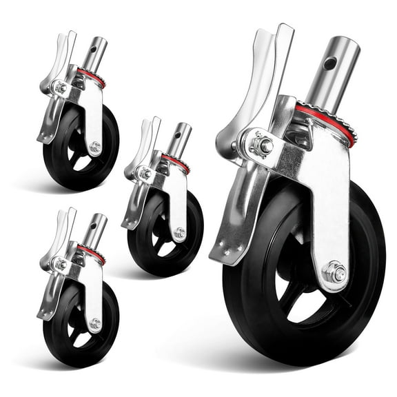 Commercial Swivel Casters 8", Silent Rolling Design, 4400 lb Total Capacity, Steel & Rubber Hybrid, Set of 4, for Factories, Medical Trolleys