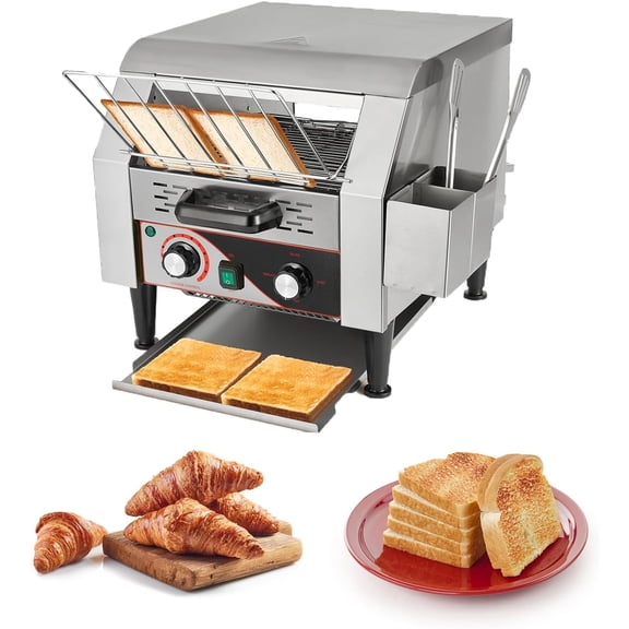 Commercial Toaster, 300 Pcs/Hr Toasters for Restaurant Bun 1900W | Conveyor Toaster with Handle, Heavy Duty Stainless Steel Toaster for Restaurant, Bakery, 7 Settings for Toast, Bagel, Bread