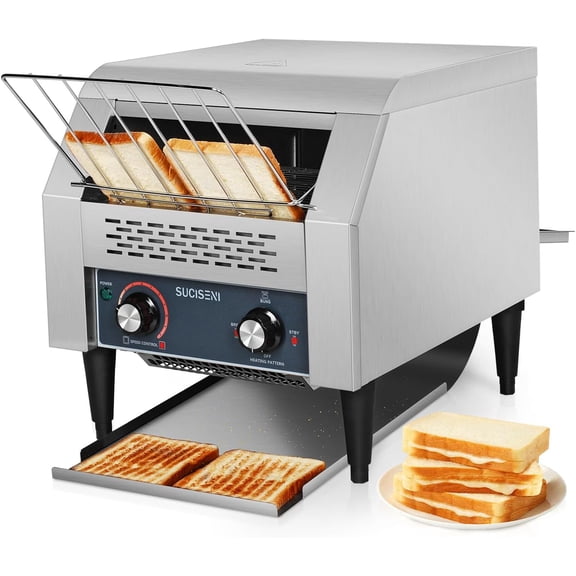 Commercial Toaster 300 Slices/Hour 1900W Heavy Duty Industrial Conveyor Toaster Stainless Steel Electric Oven with Dual Heating Tube 7 - speed Adjustments for Bagel Croissant Restaurant Bakery Cafe