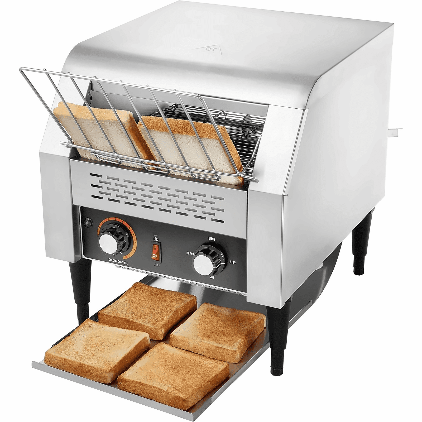 Commercial Toaster Conveyor - 300 Slices/Hour, Stainless Steel Electric Restaurant Toaster for Buns, Bagels, Bread - Heavy Duty Conveyor Belt Toaster Oven