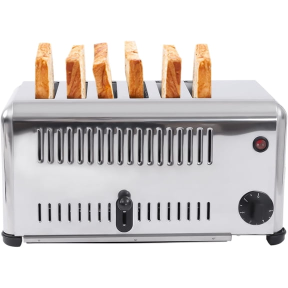 Commercial Toaster, Stainless Steel 6 Slice Toaster Machine 1680w Electric Toaster 6 Bread Slots for Restaurant Hotel Home Kitchen Precise Timing Drawer-type Crumb Tray