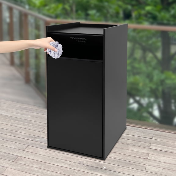 Commercial Trash Can 30 Gallon - Wooden Cabinet Garbage Receptacle with Swing Door & Tray Top, Heavy-Duty 110 lbs Capacity Ecological Board Waste Bin for Restaurants, Cafeterias
