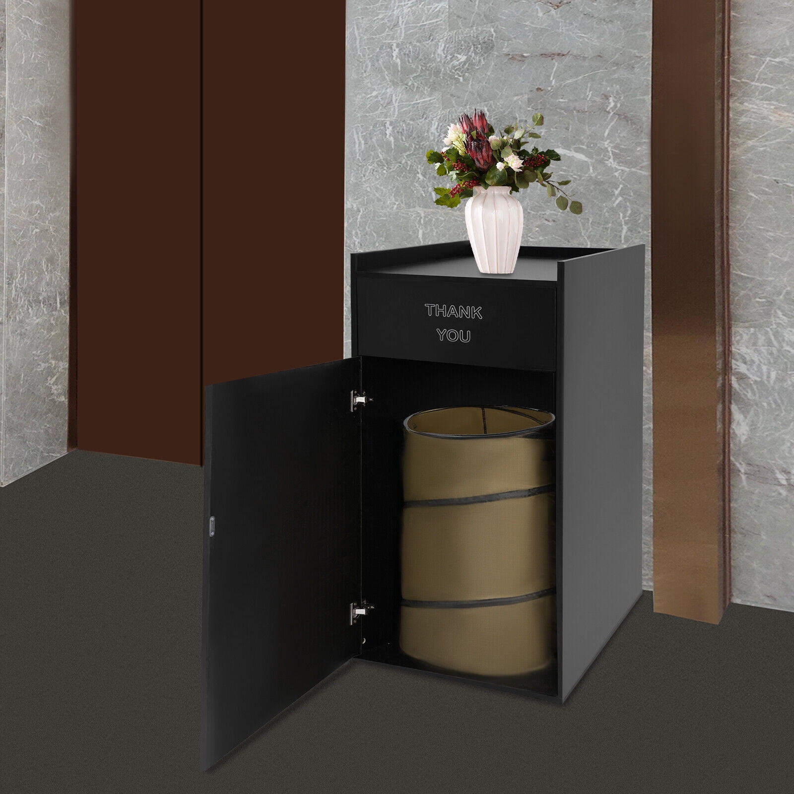Commercial Trash Can, Modern Black Trash Can, Trash Can Cabinet For Restaurants, Cafeterias, Food Courts, Schools,
