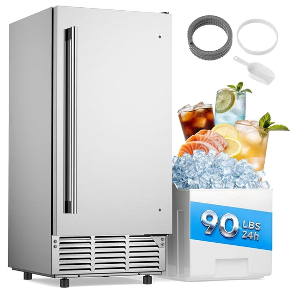 Commercial Under Counter Ice Maker Machine, 90 Lb/Day Auto-Cleaning & 24H Timer