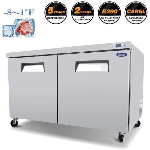 Commercial Undercounter Freezer Worktop 60" Two Door Restaurant Kitchen ETL
