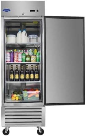 Commercial Upright Refrigerator 23 Cu.ft, Stainless Steel Reach-In Fridge with Lock, Digital Temp Control, Ideal for Cafe, Bar, Garage & Restaurant (Small)