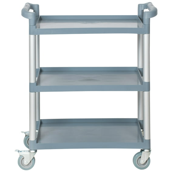 Commercial Utility, Gray Utility, Bus Cart with Three Shelves, 500 lb. Capacity, Gray, for Restaurant, Cafeteria or Catering Event - 42" x 20"