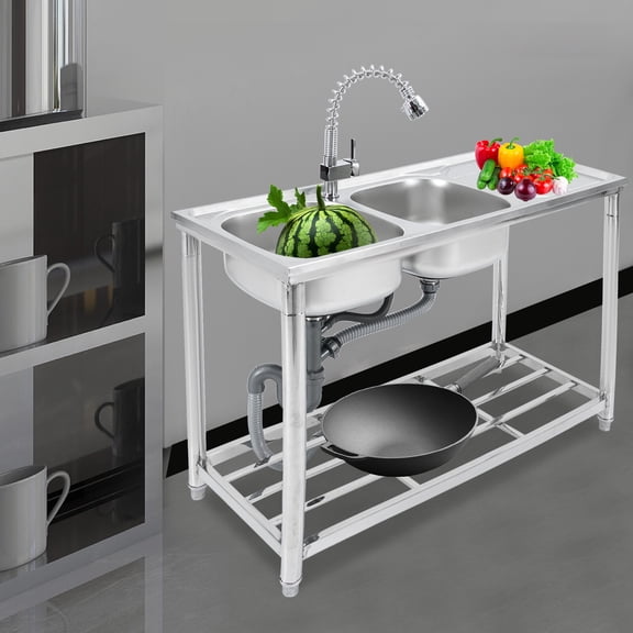 Commercial Utility Prep Sink 2Compartment Stainless Steel KitchenPrep Work Table