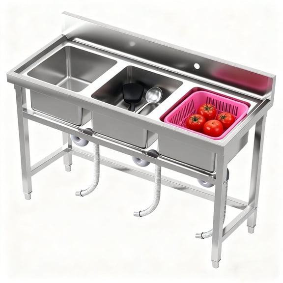 Commercial Utility Sink,3 Compartment Sink Commercial of Stainless Steel,Kitchen Sink for Laundry, Farmhouse & Outdoor Use