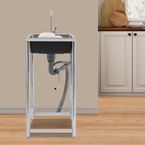 Commercial Utility Sink Stainless Steel Kitchen Sink 1 Compartment With Faucet