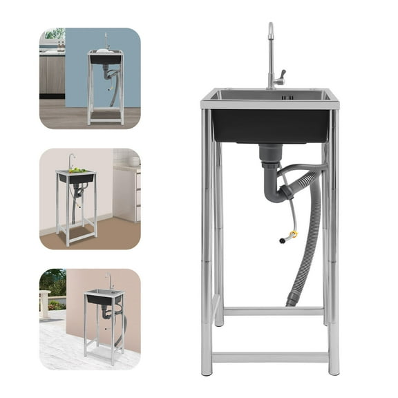 Commercial Utility Sink Stainless Steel Kitchen Sink 1 Compartment with Faucet Used In Homes, Restaurants, Laundry Rooms, Basements, Bars