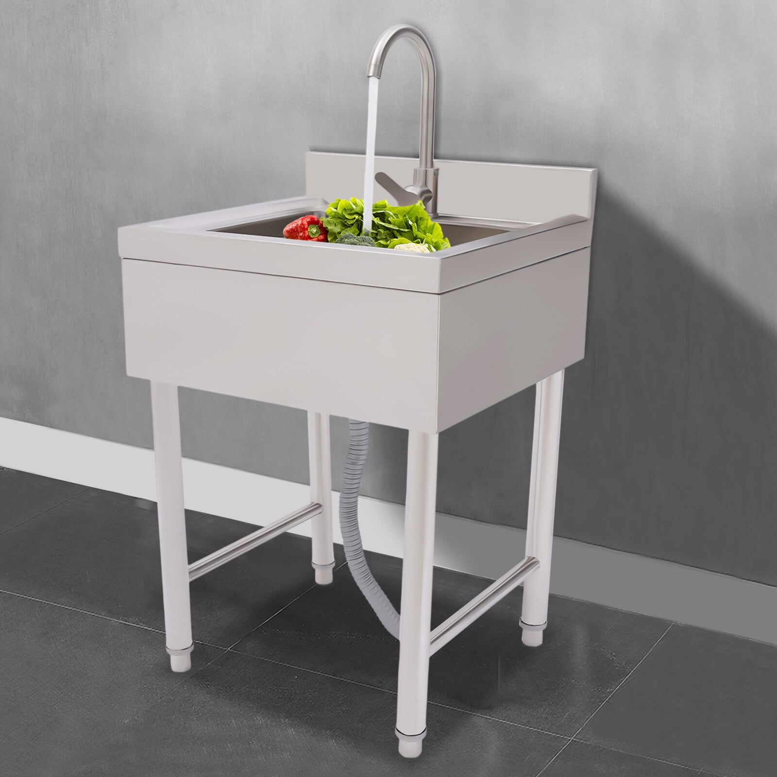 Commercial Utility Sink Stainless Steel Kitchen Sink 1 Compartment with Faucet