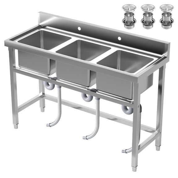 Commercial Utility Sink with Strainer, 304 Stainless Steel Free-Standing Commercial Sink, Utility Sink, Outdoor Freestanding Kitchen Sink for Outdoor Catering