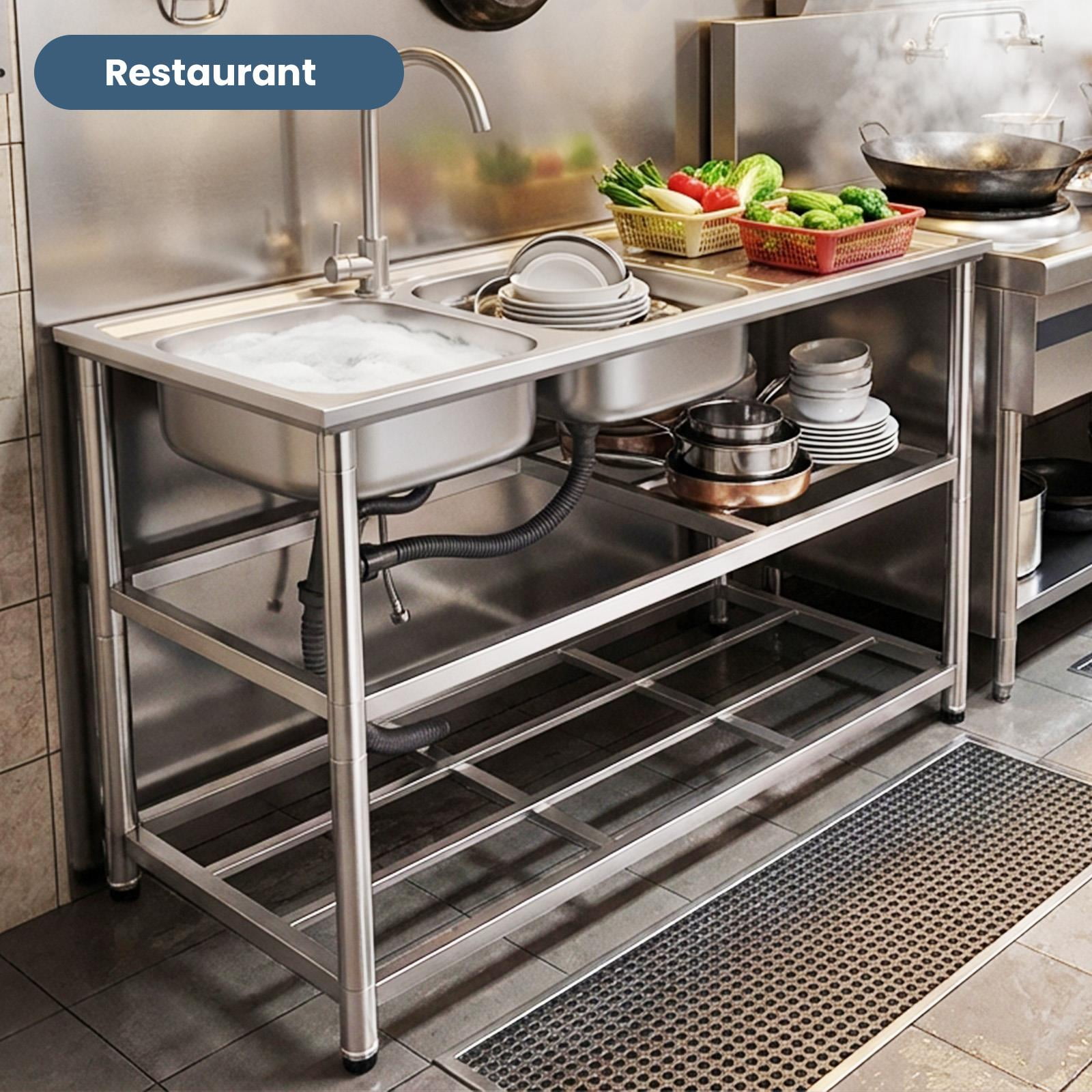 Commercial Utility Sink with Cold & Hot Water Faucet, Heavy Duty Stainless Steel Sink, Free-Standing Commercial Sink for Bakery & Dessert Shop