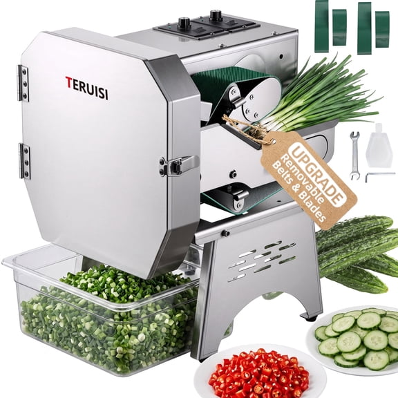 Commercial Vegetable Chopper Stainless Steel Slicer with Adjustable 220mm Thickness, Auto Feed Conveyor for Tomatoes, Potatoes, Onions & Lemons