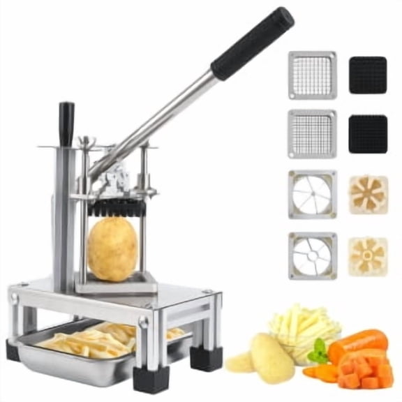 Commercial Vegetable Chopper,French Fry Cutter With 4 Replacement Blades,Stainless Steel French Fry Cutter Potato Dicer & Fruit Slicer for Restaurants & Home Kitchen