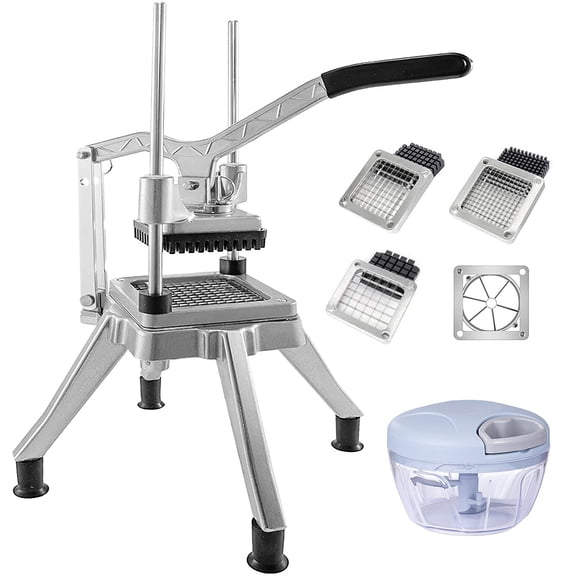 Commercial Vegetable Fruit Chopper Heavy Duty Stainless Steel Blade Aluminum Frame Professional Food Dicer Slicer Cutter Machine For Restaurant Catering Kitchen Silver
