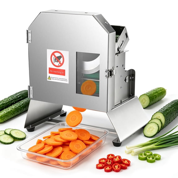 Commercial Vegetable Slicer 200W Automatic Slicing Machine with Conveyor Belt Adjustable Thickness 400LB/H Electric Veggie Fruit Slicer for Spring Onion Celery Potato for Restaurant Hotel Kitchen