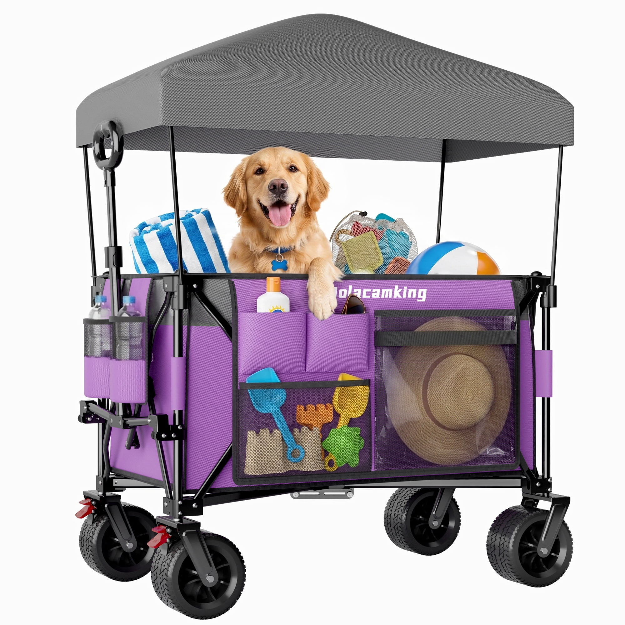 Foldable Utility Wagon with Canopy Awning 520 lbs Capacity All-Terrain Wheels Beach Camping Cart